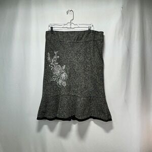George Women's Tweed Floral Embroidered Flounce Skirt Size 16
